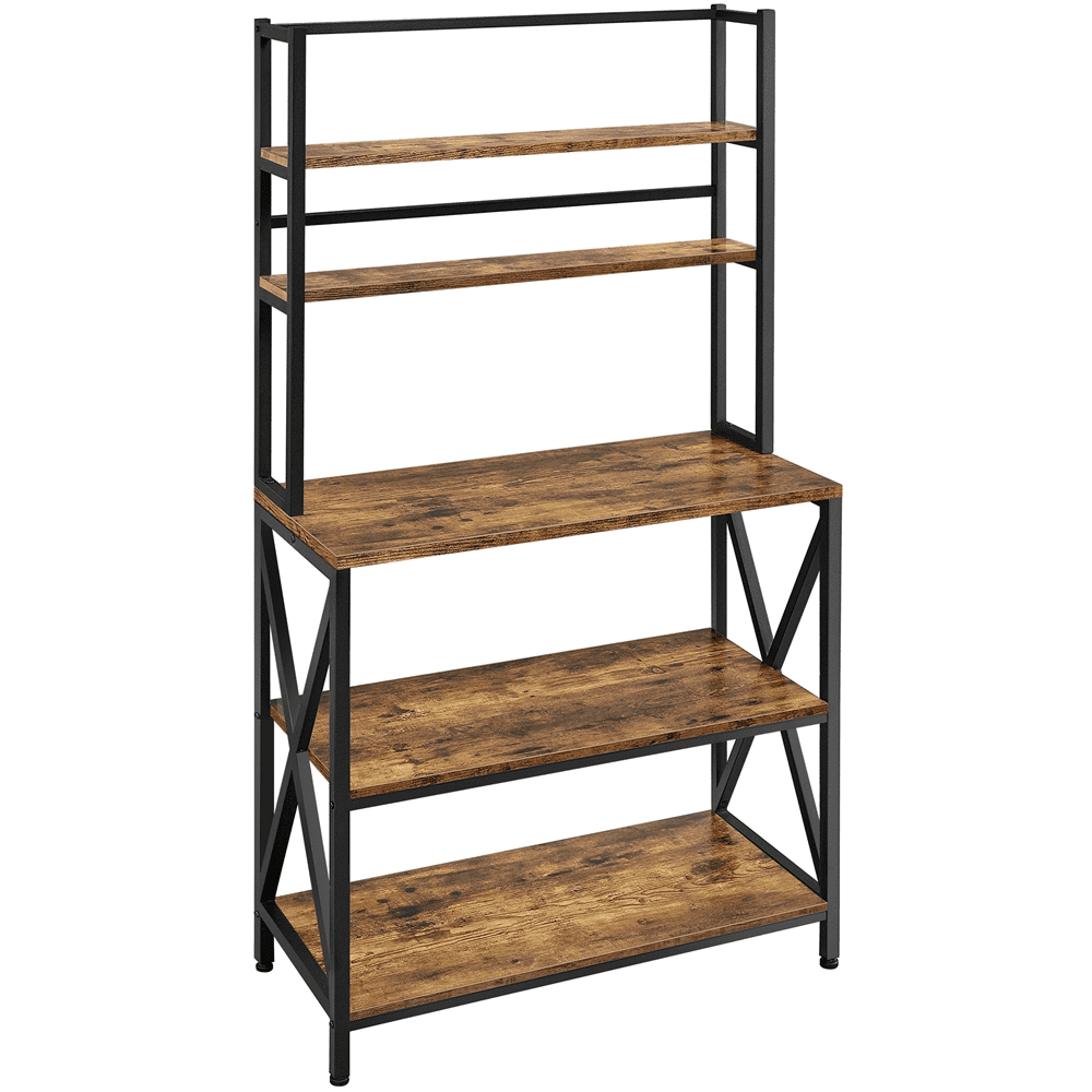 Rustic Brown Adjustable 5-Tier Baker's Rack with Metal Frame