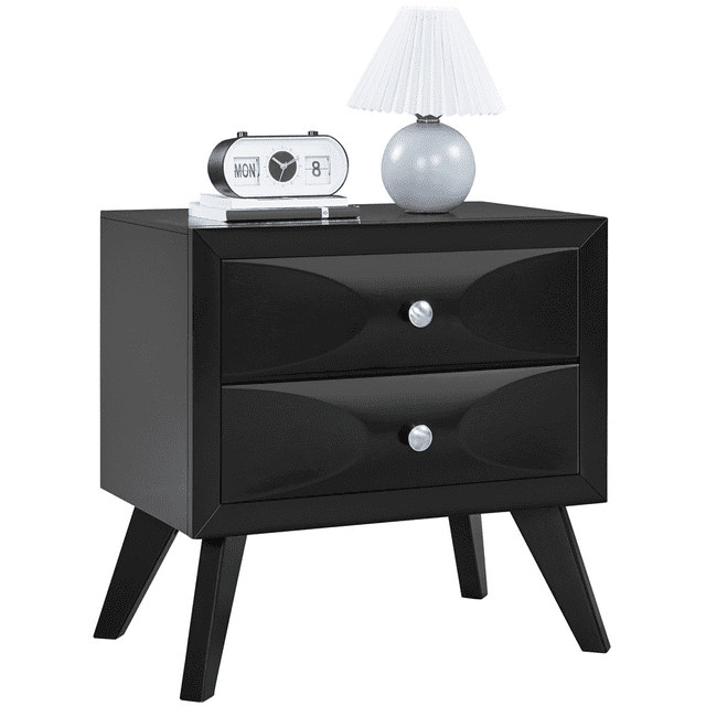 Yaheetech Modern Vintage 2-Drawer Nightstand End Table for Living Room, Black