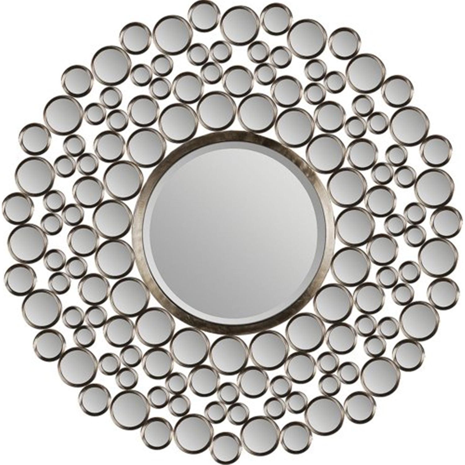 Andromeda Chic Round Satin Nickel Metal Wall Mirror, 48"