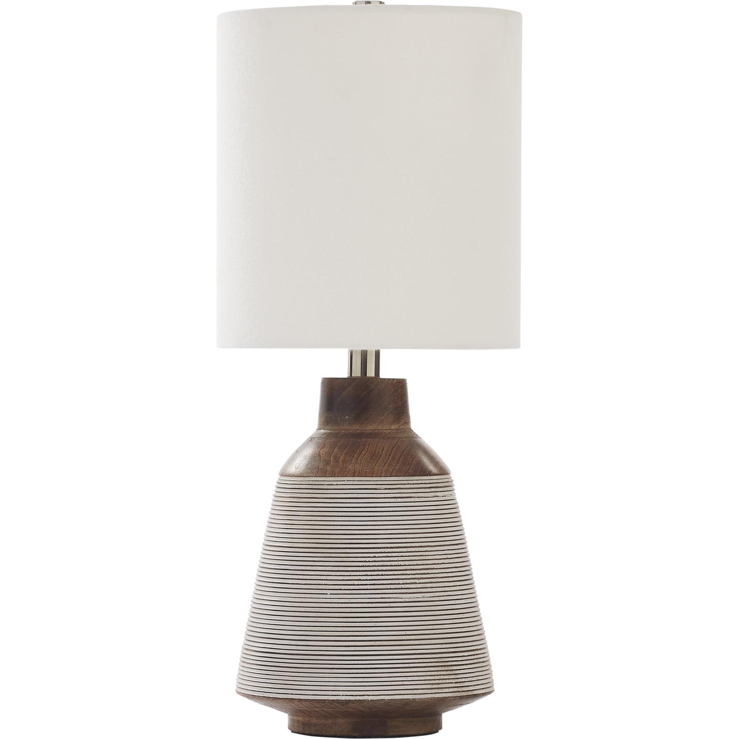 Walnut and White Mango Wood Table Lamp with Cotton Shade