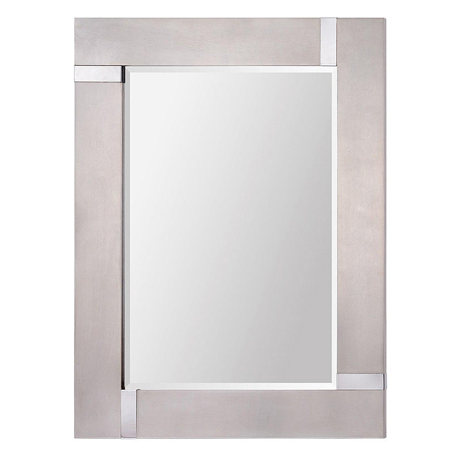 Rectangular Silver Wood Wall Mirror with Chrome Accents