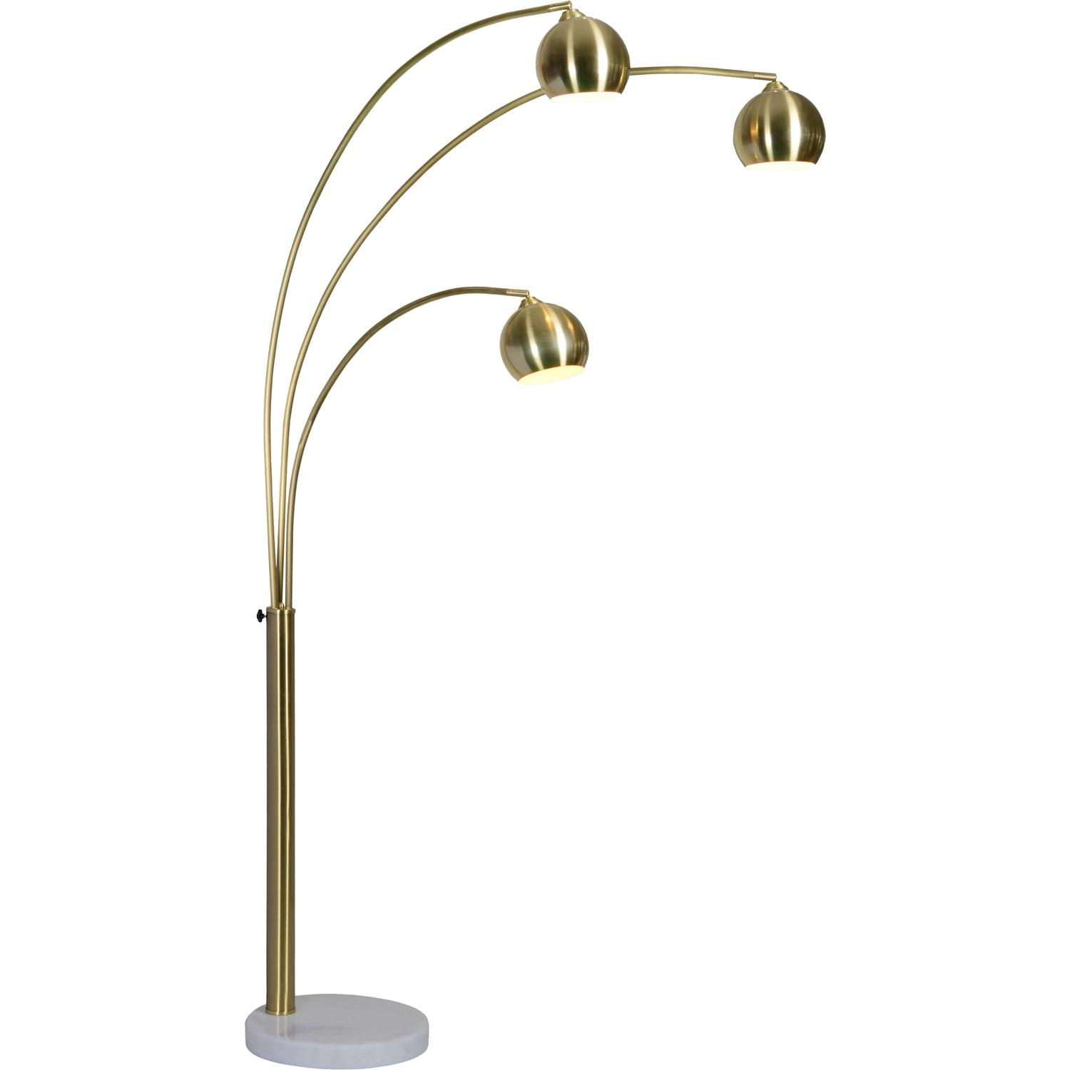 Satin Brass and White Marble Arc Floor Lamp