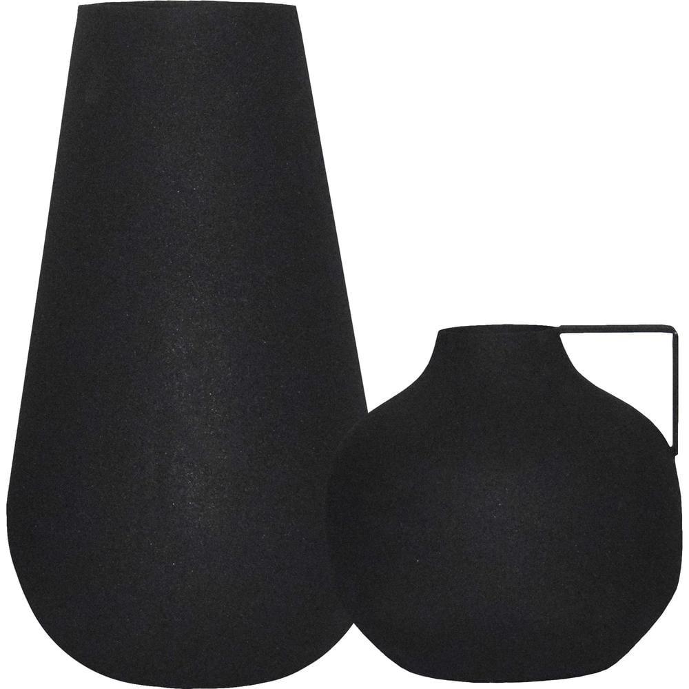 Renwil Roove Modern Iron Metal Decorative Vase in Matte Black (Set of 2)