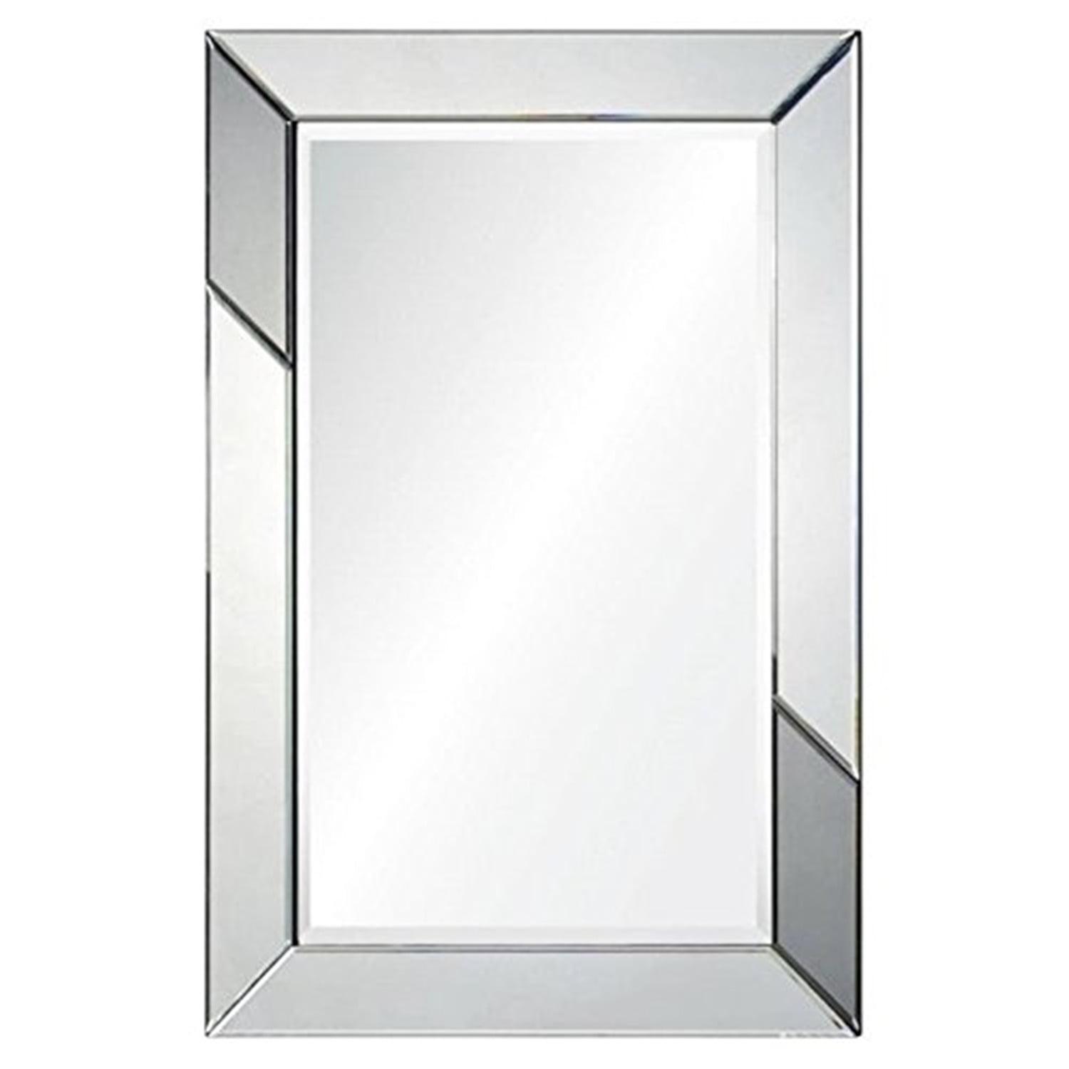 Elegant Frameless Rectangular Wall Mirror in Silver and Grey