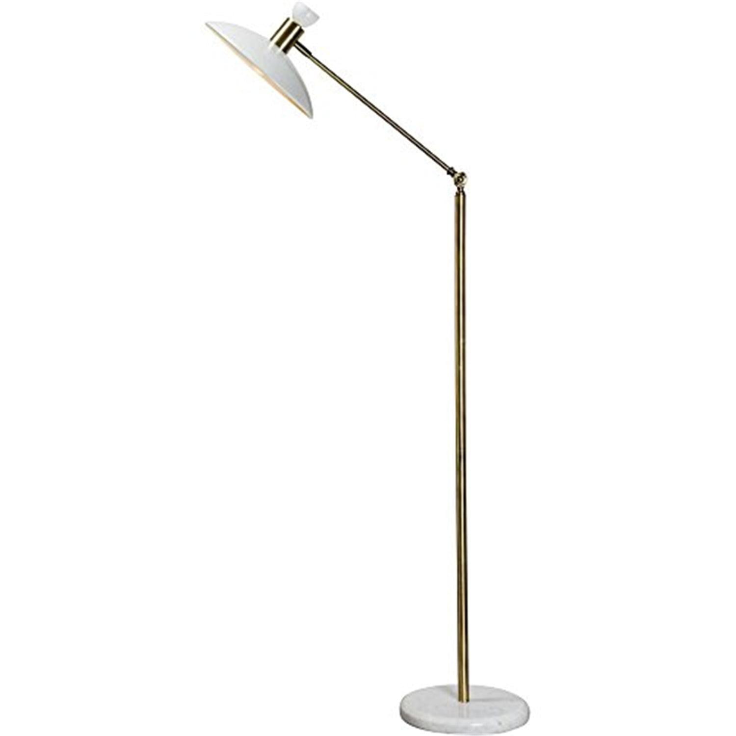 Elegant Adjustable White and Brass Floor Lamp with Marble Base