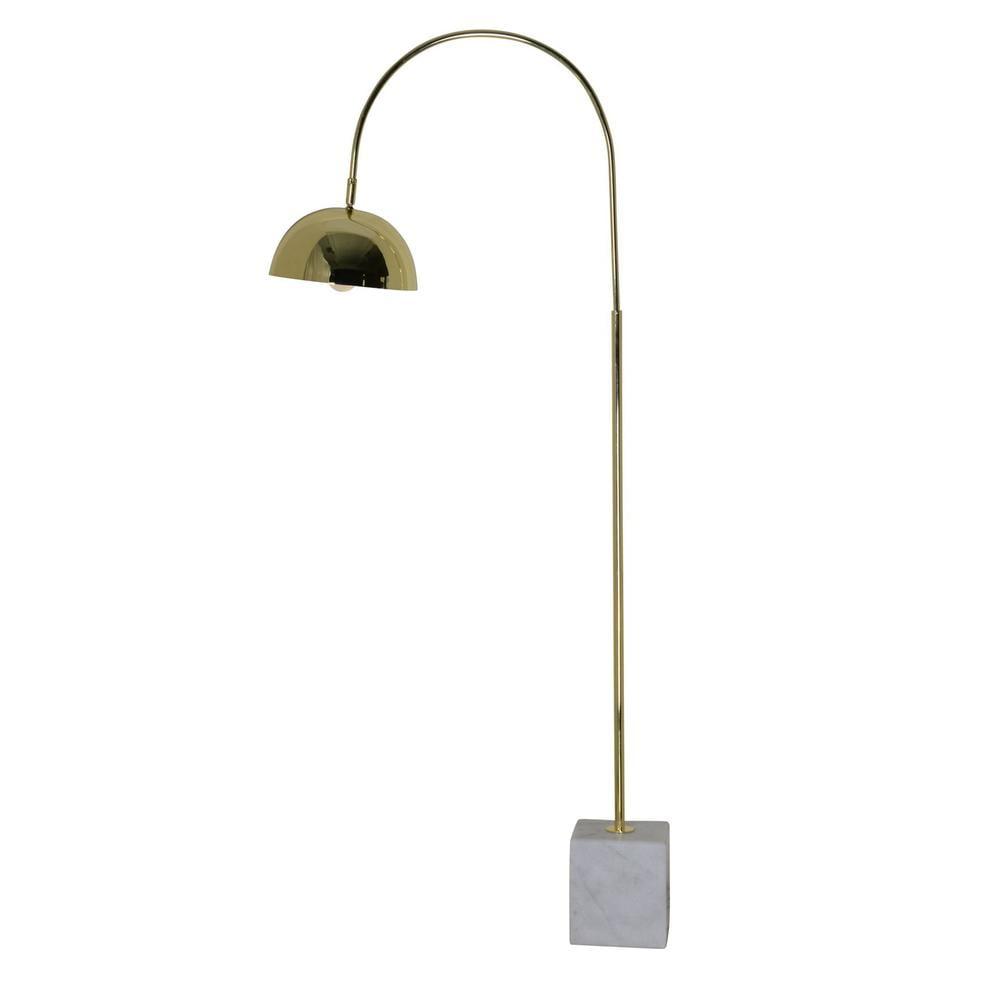 Valdosta White Marble Polished Brass Arc Floor Lamp