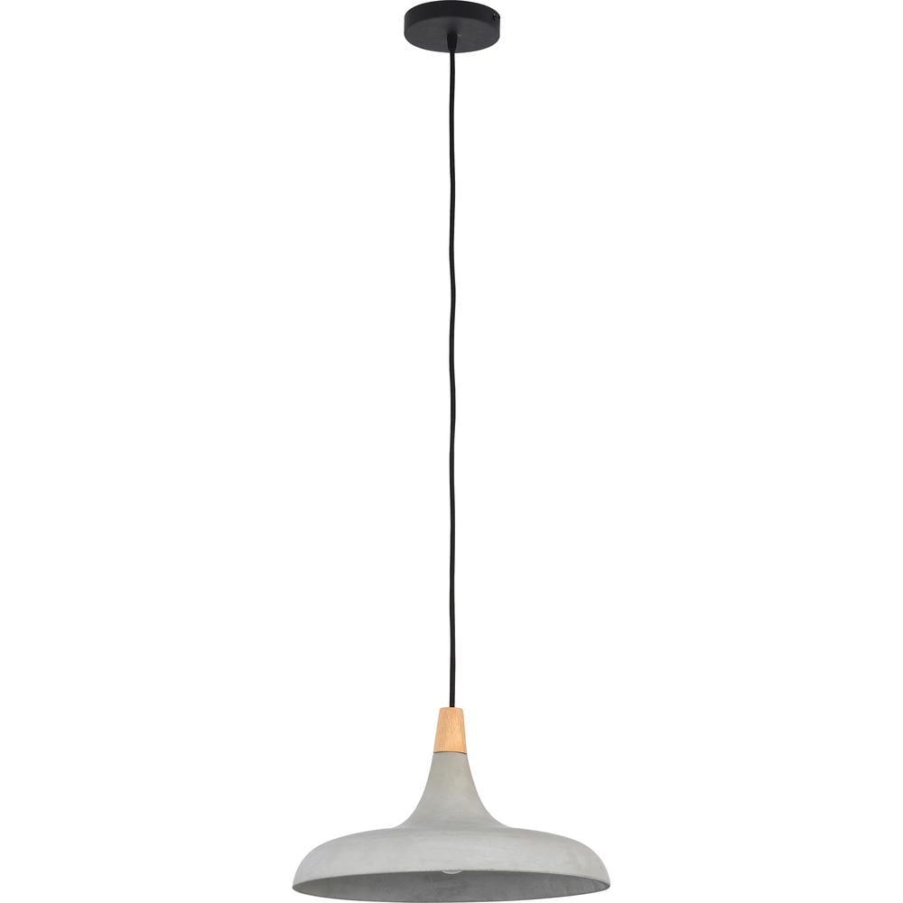 Gray and Natural Steel Pendant Light with Wood Accent