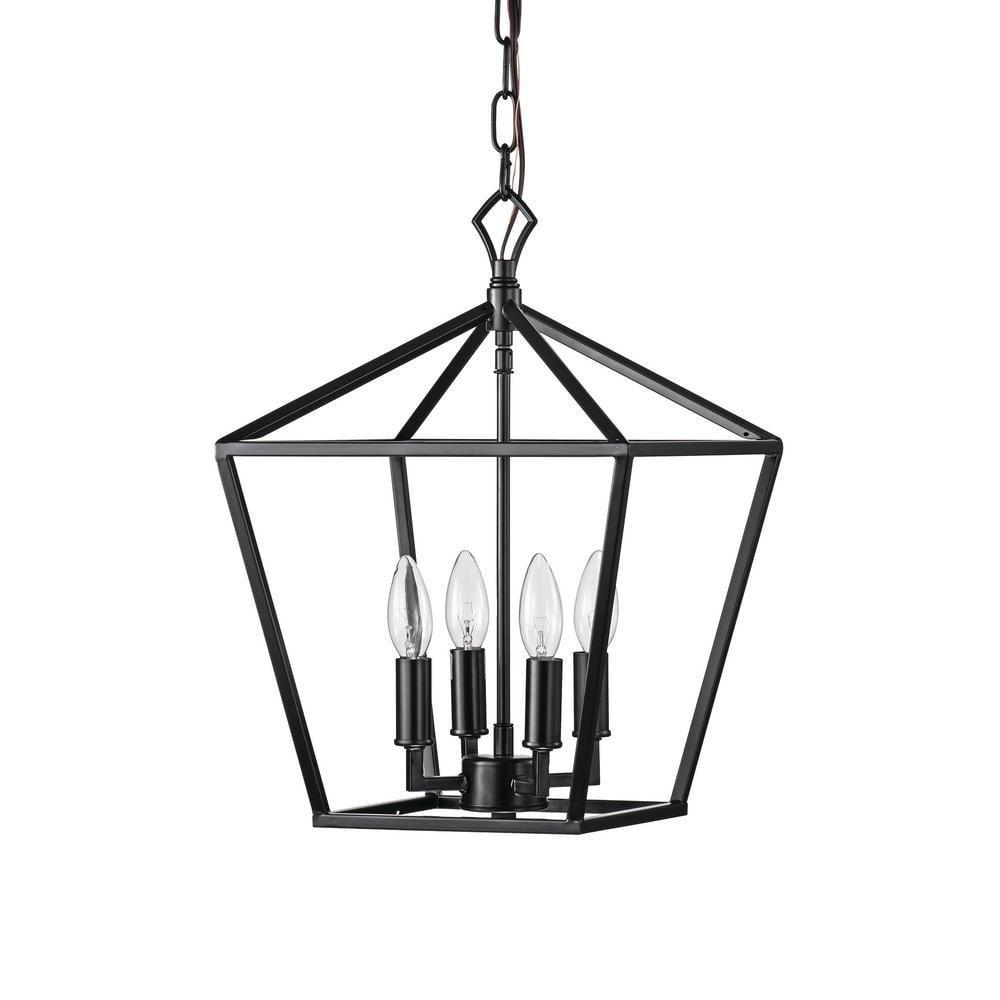 Modern Farmhouse 57.5" Matte Black 4-Light Lantern Pendant