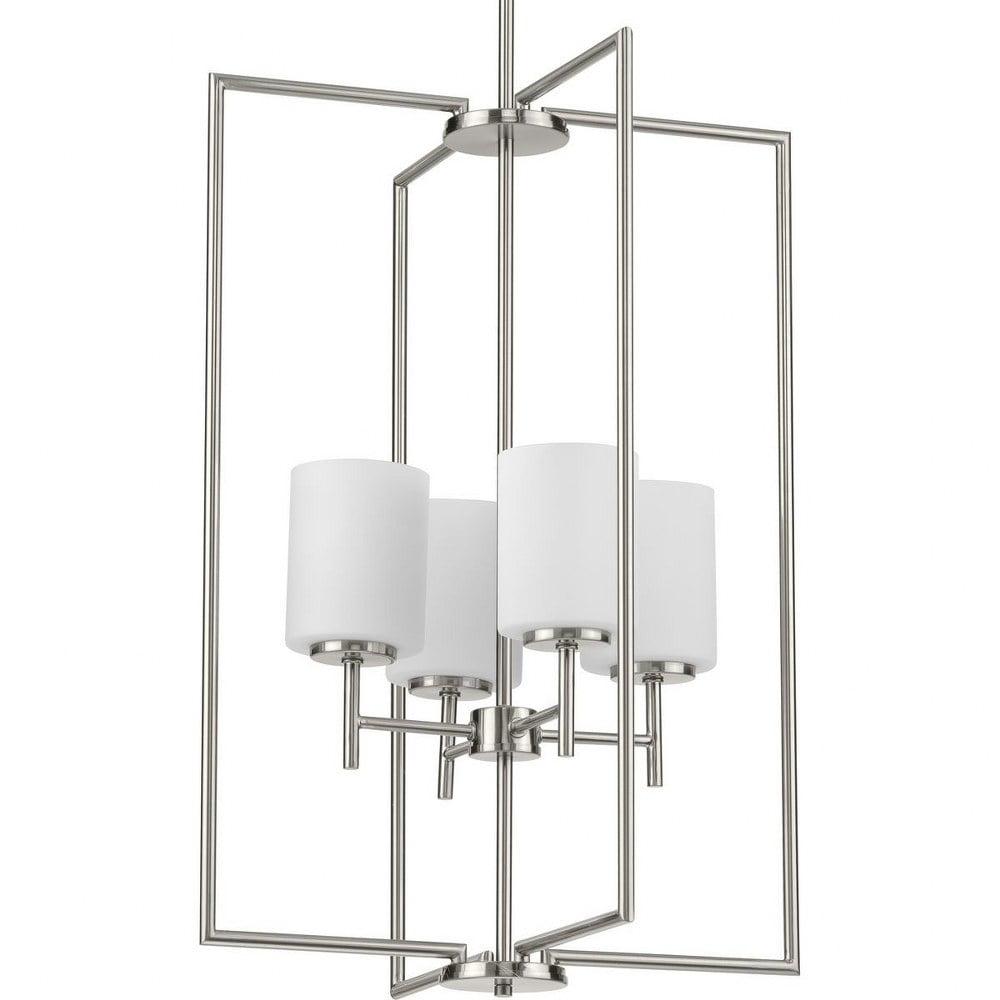 Progress Lighting, Replay Collection, 4-Light Foyer Pendant, Brushed Nickel, Etched Glass Shade