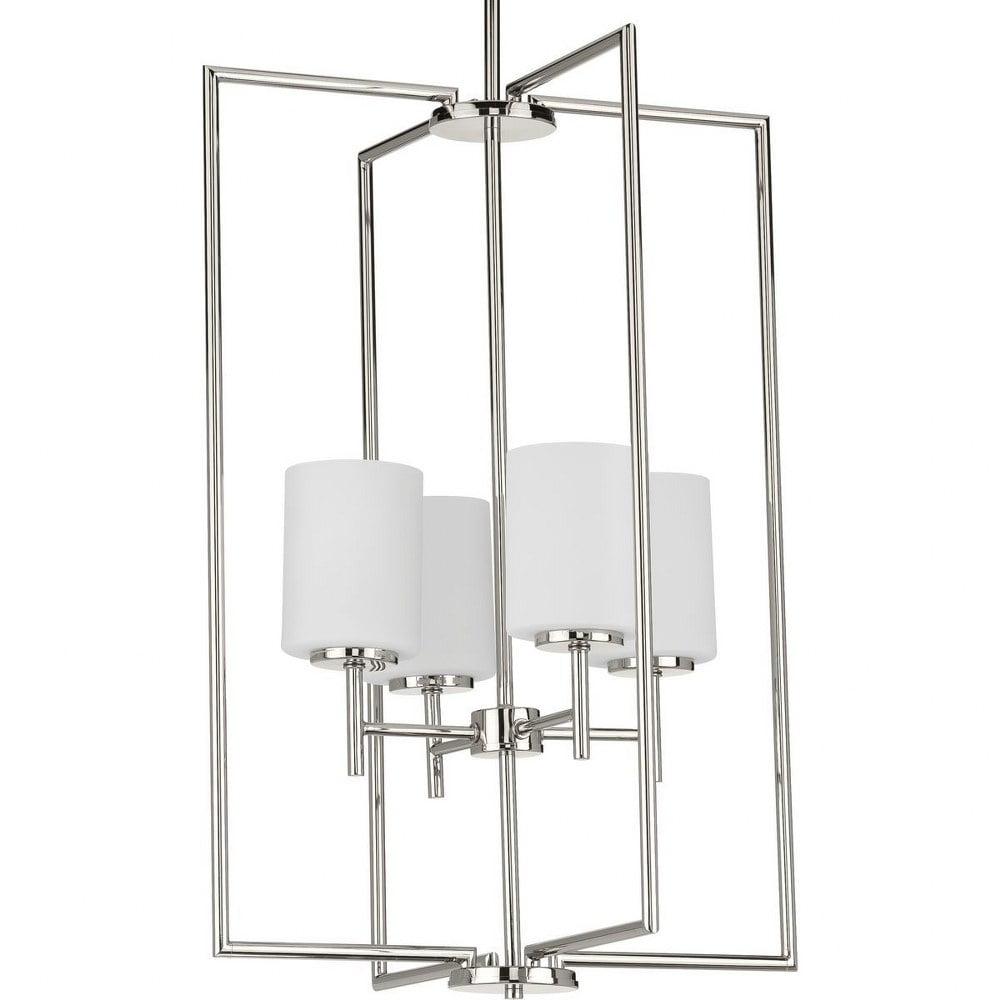 Progress Lighting Replay 4-Light Foyer Pendant, Polished Nickel, Etched Glass Shade