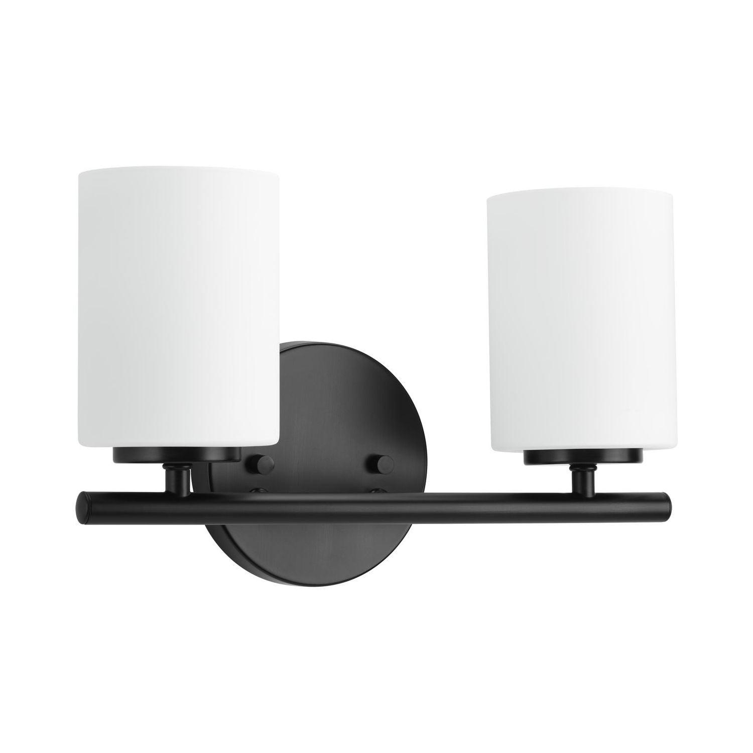 Progress Lighting Replay 2-Light Bath Vanity, Porcelain, Textured Black, Shade Included