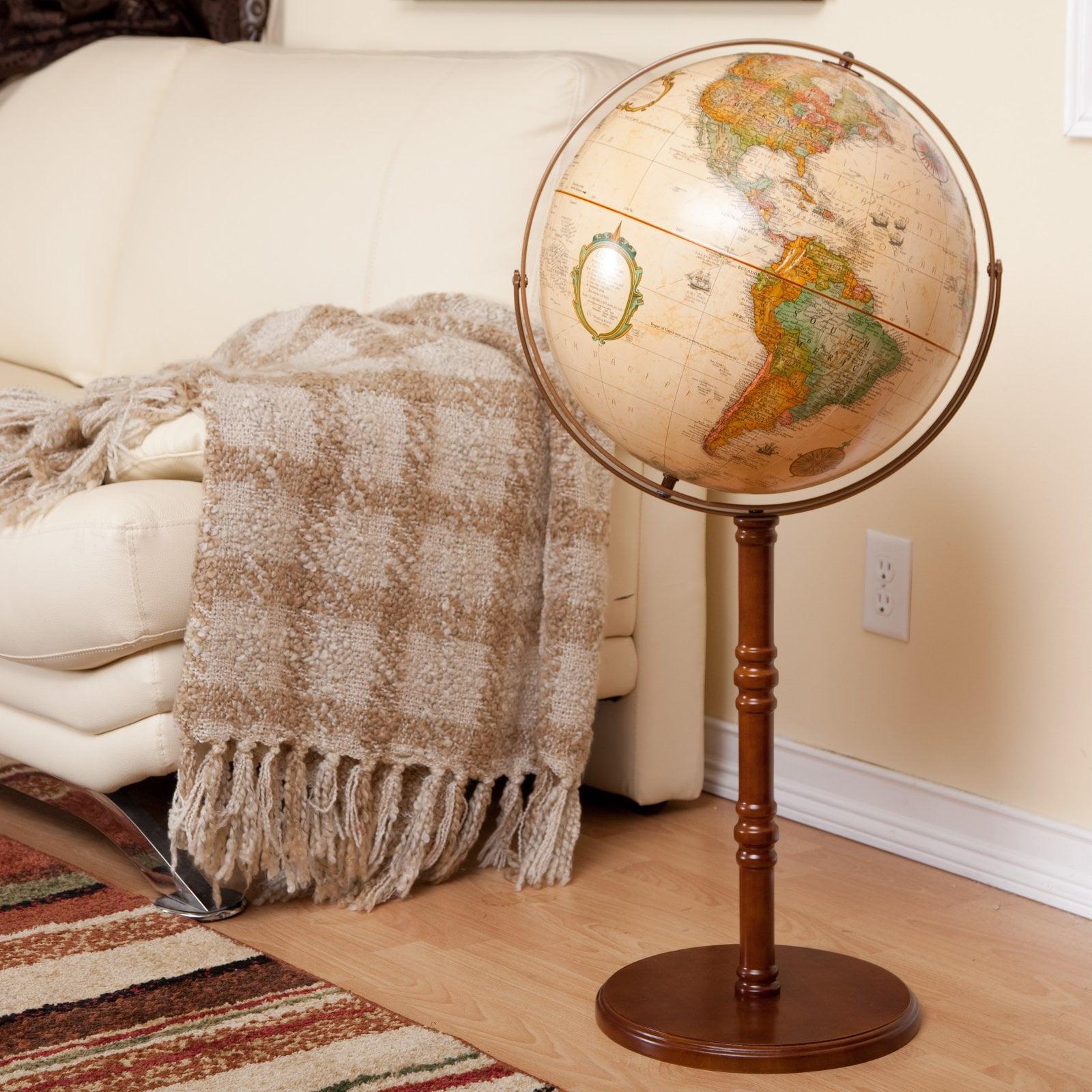 Antique 16-Inch Floor Globe with Cherry Wood Stand