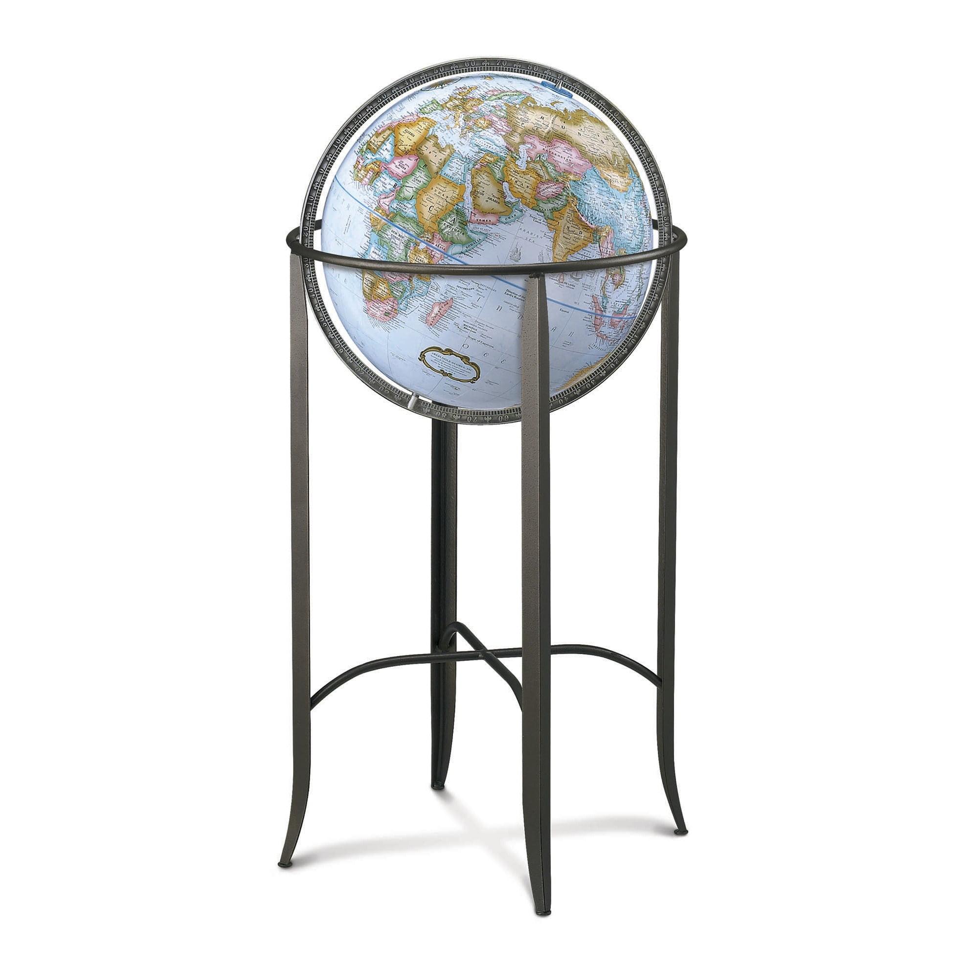 Pale Blue and Gunmetal Gray 16" Floor Globe with Pewter Meridian