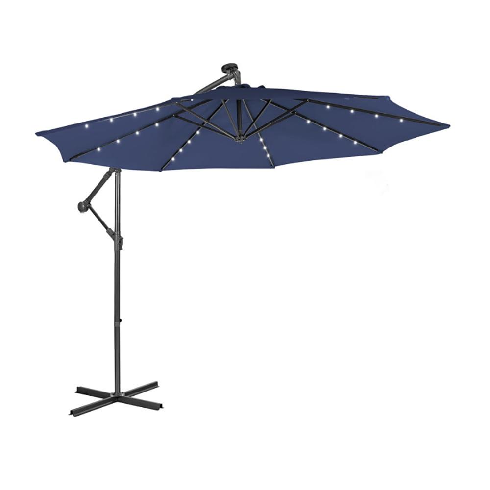 Navy 10-Foot Steel Cantilever Patio Umbrella with LED Lights