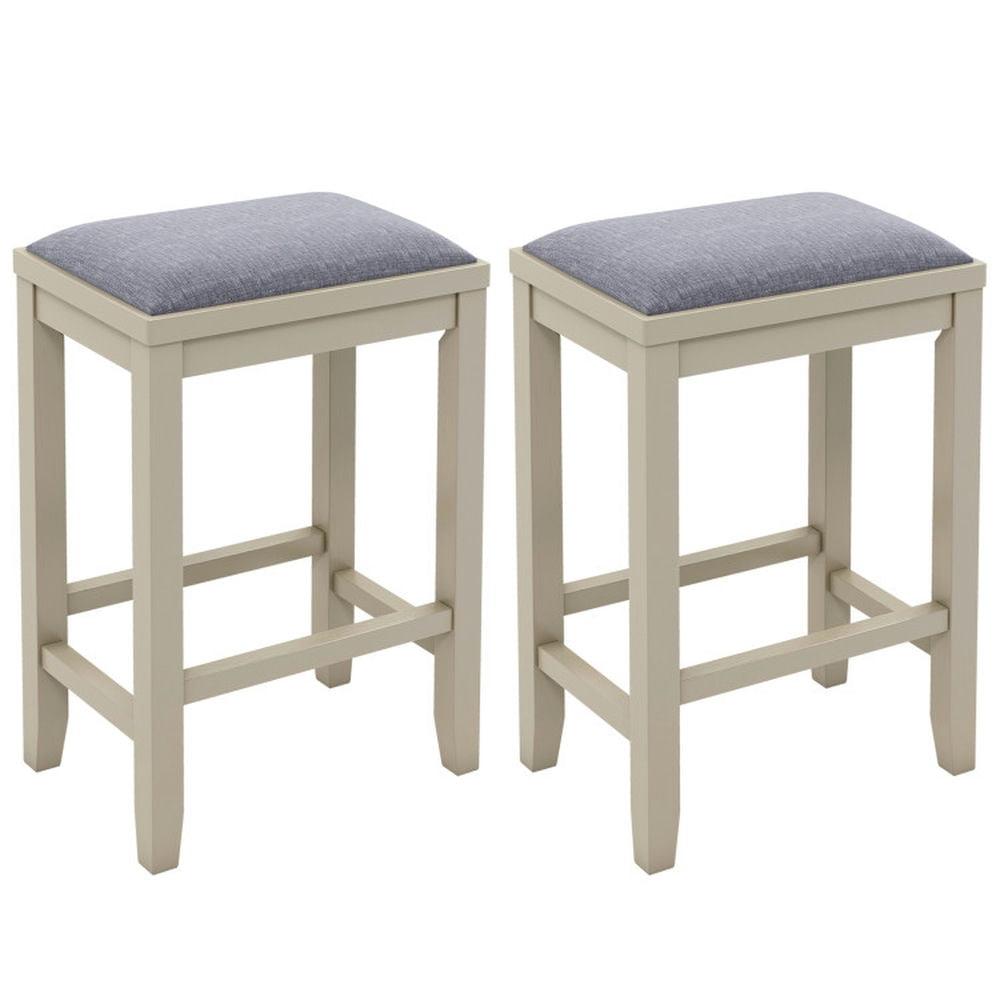 Costway Set of 2 Upholstered Bar Stools Wooden Counter Height Dining Chairs Griege