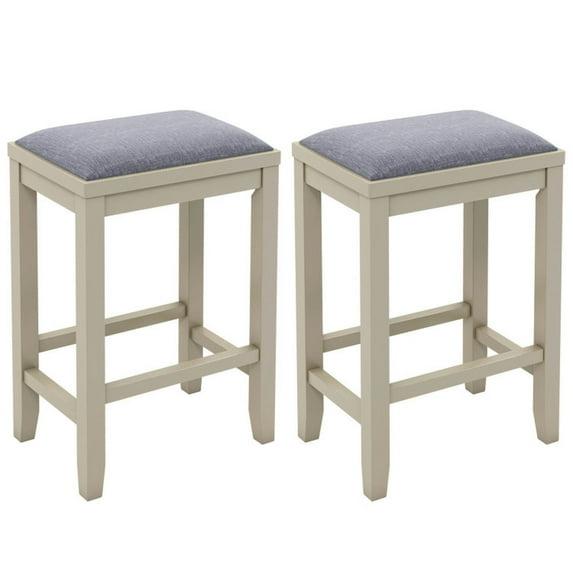 Costway Set of 2 Upholstered Bar Stools Wooden Counter Height Dining Chairs Griege