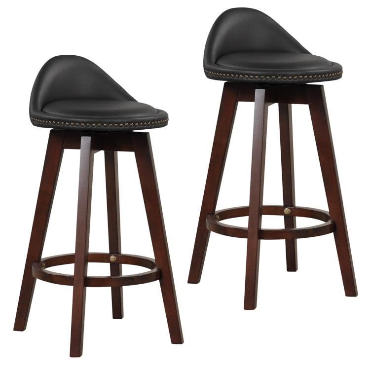 Spaco 2 Pieces Cushioned Swivel Bar Stool Set with Low Back-Black, Bar Height Stools, Counter Height Bar Stools for Kitchen, Dining Room