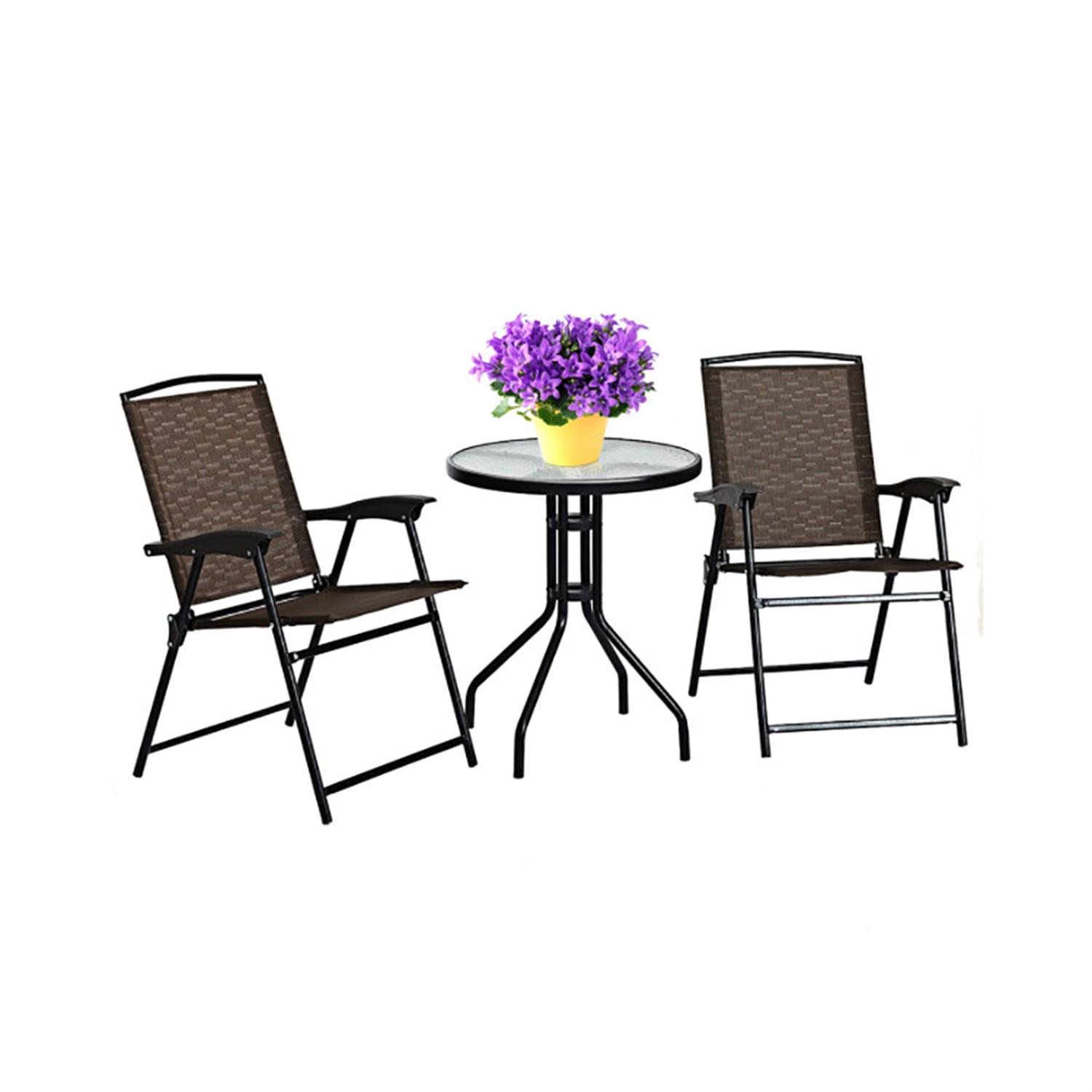 Resenkos 3 Pieces Bistro Patio Garden Furniture Set of Round Table and Folding Chairs, Lounge Chairs Table Set