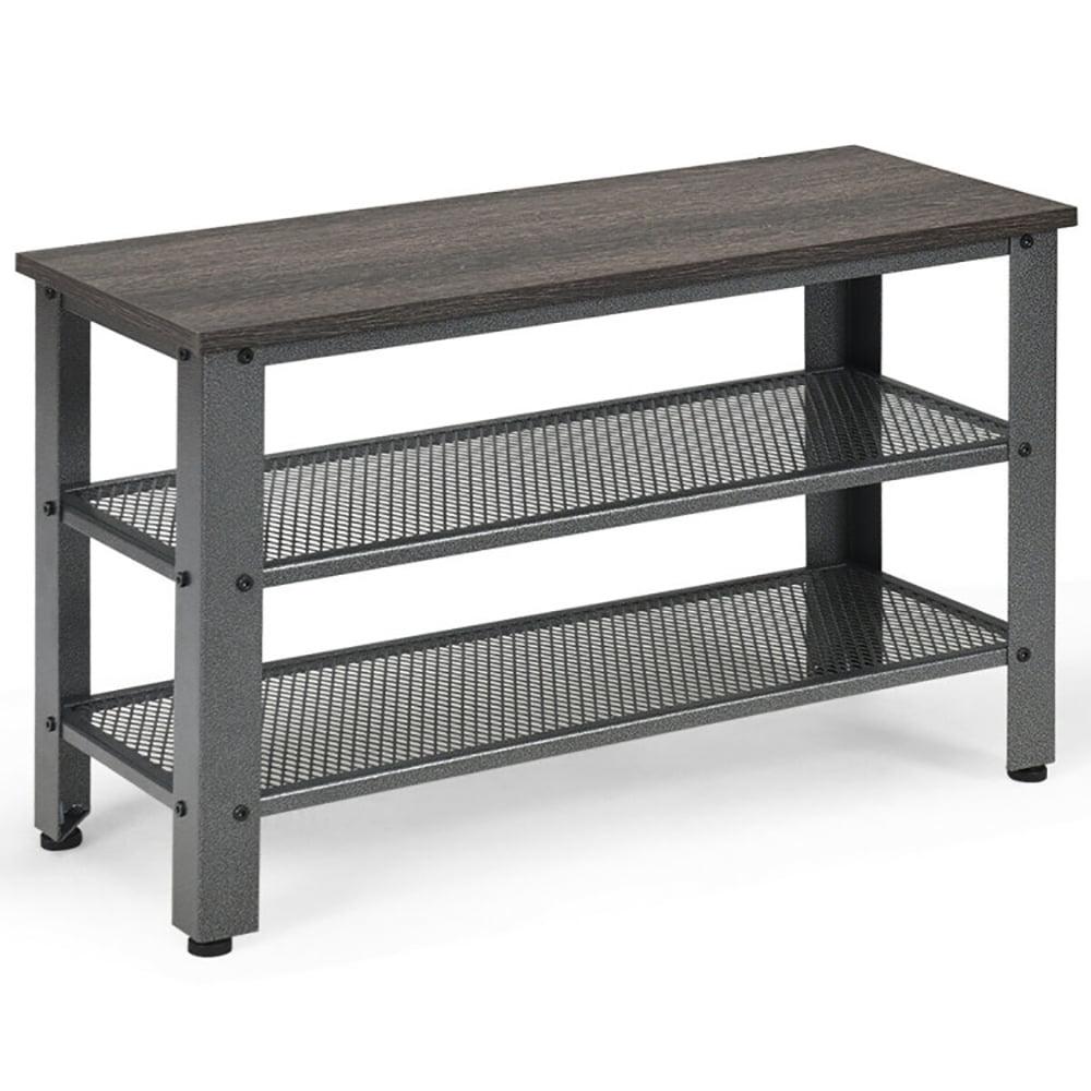 Tangkula 3-Tier Industrial Shoe Rack Entryway Bench with Mesh Storage Shelf