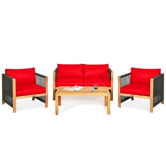 Highland Dunes Menges Outdoor Patio 4 Pieces Acacia Wood Sofa Set with Cushions