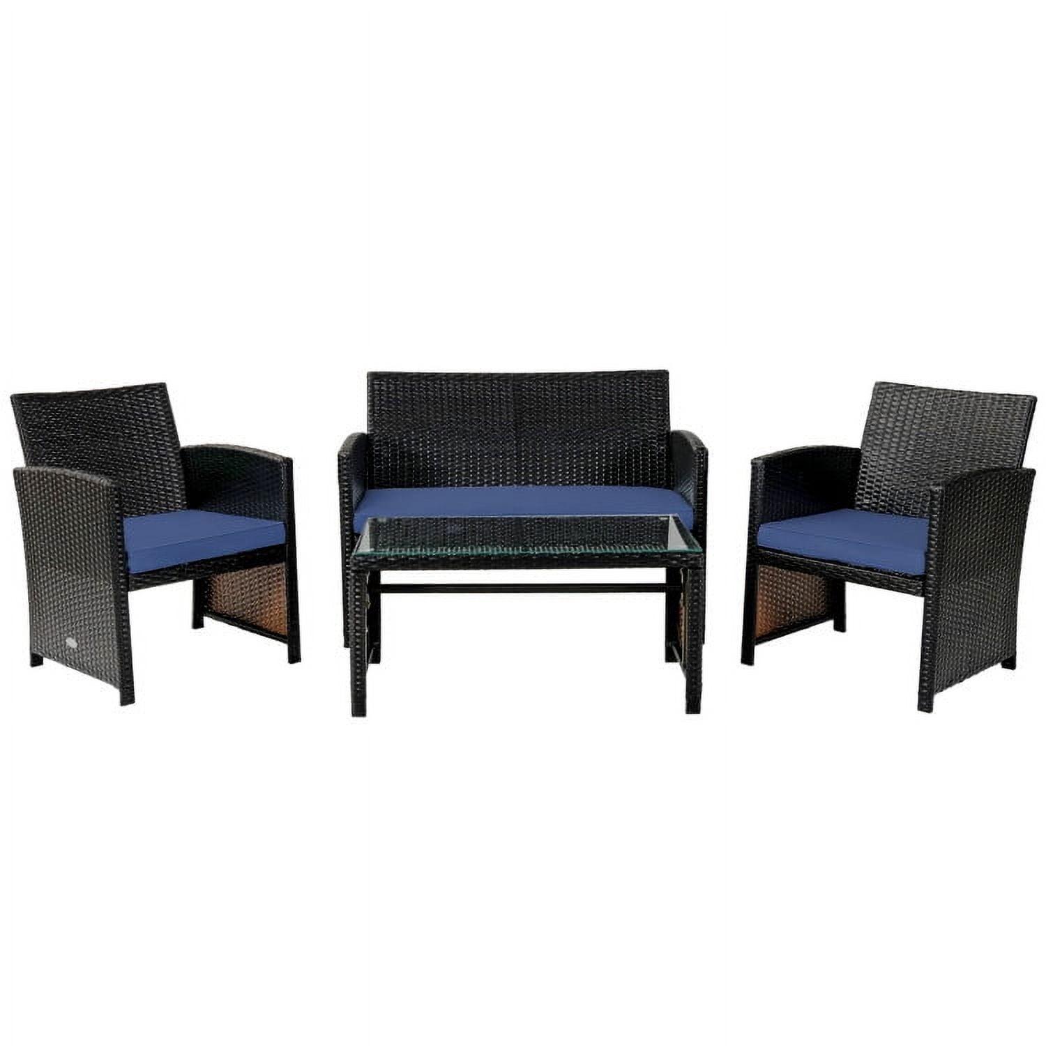 Resenkos 4 Pieces Outdoor Rattan Furniture Set, Wicker Furniture Sets, Patio Conversation Sets with Coffee Table Cushioned Sofa-Red