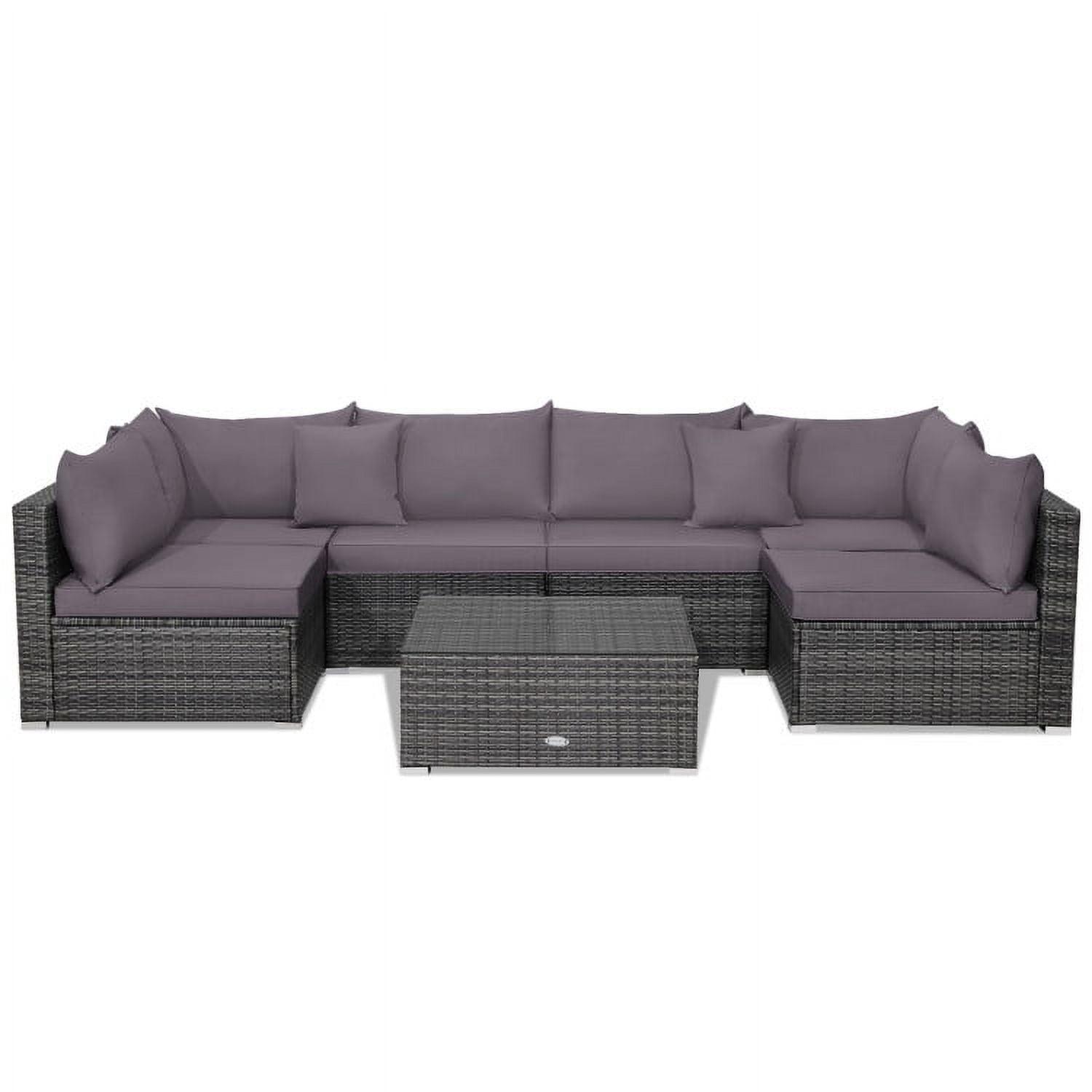 Kepooman Patio Furniture Sofa Set, Outdoor Conversation Sets, 7 Pieces Patio Rattan Furniture Set Sectional Sofa Garden Cushion-Gray