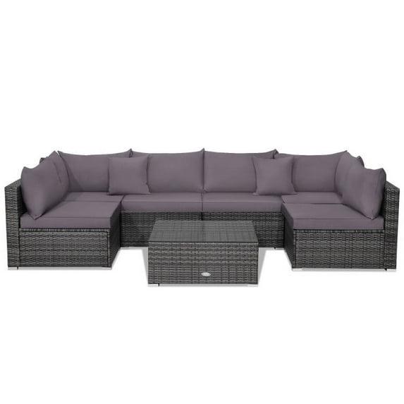 Kadyn Conversation Patio Porch Loveseat Chairs Furniture Set, Patio Furniture Sets 7 Pieces Patio Rattan Furniture Set Sectional Sofa Garden Cushion-Gray