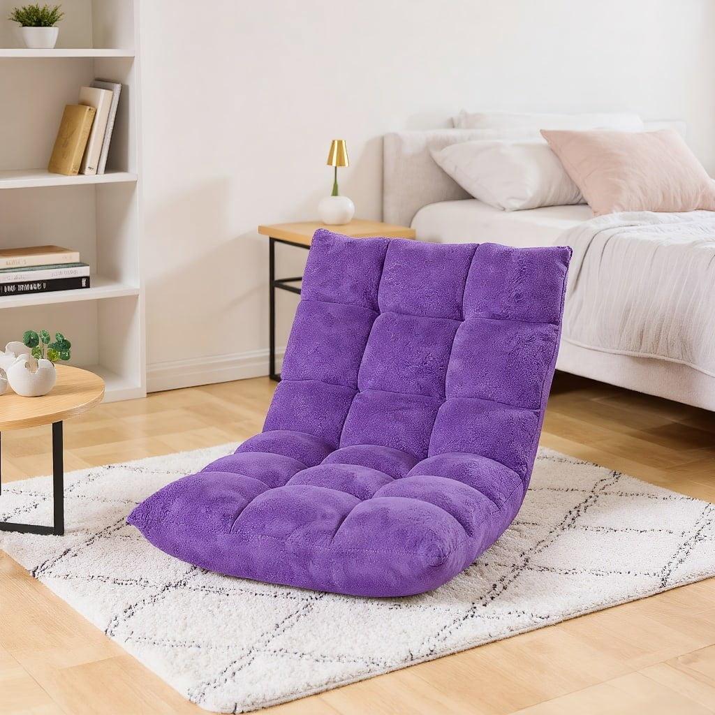 Costway Adjustable 14-Position Floor Chair Folding Gaming Sofa Chair Cushioned Purple