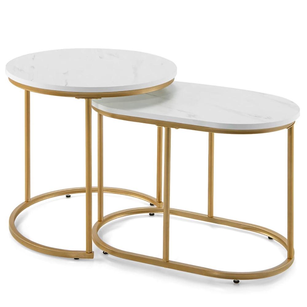 Modern White Marble and Gold Nesting Coffee Table Set