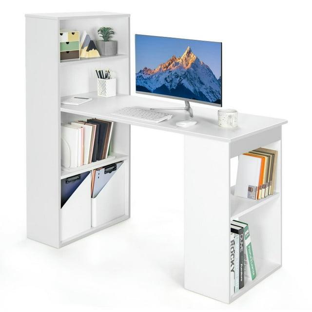 Costway Computer Desk Writing  Workstation Office w/6-Tier Storage Shelves White