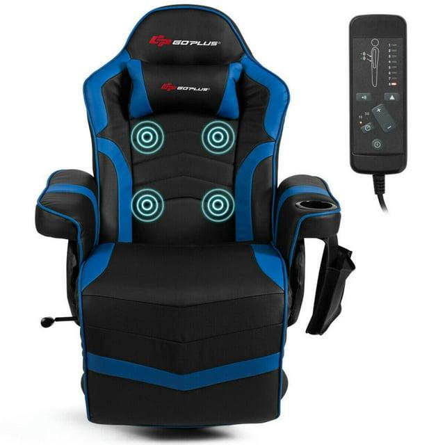 Costway Massage Gaming Recliner Reclining Racing Chair Swivel Blue