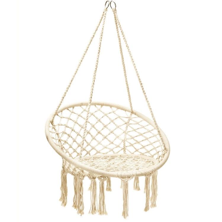 Costway Hanging Hammock Chair Macrame Swing Handwoven Cotton Backrest Garden