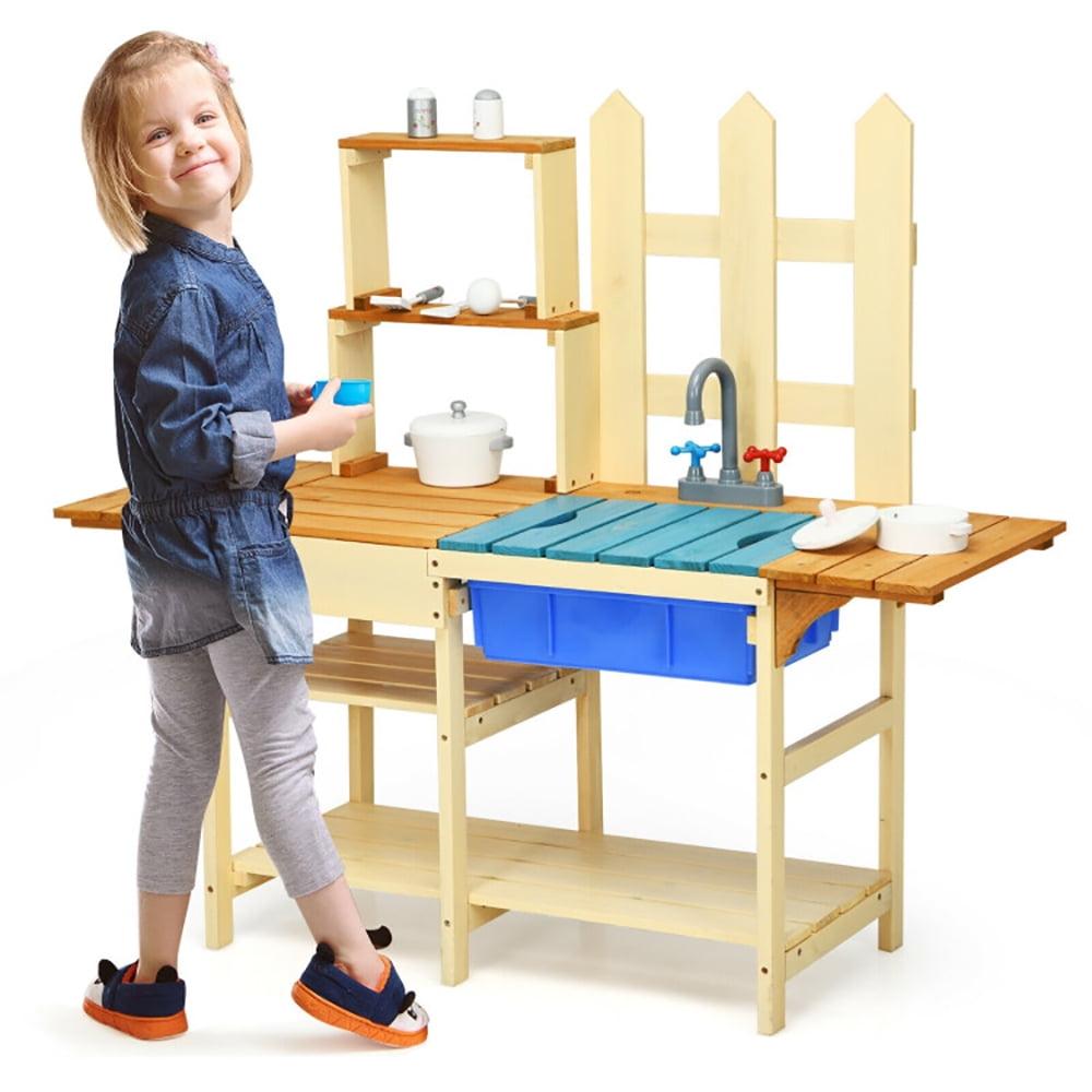 Costway Kid's Wooden Mud Kitchen Pretend Cook Playset Toy For Children