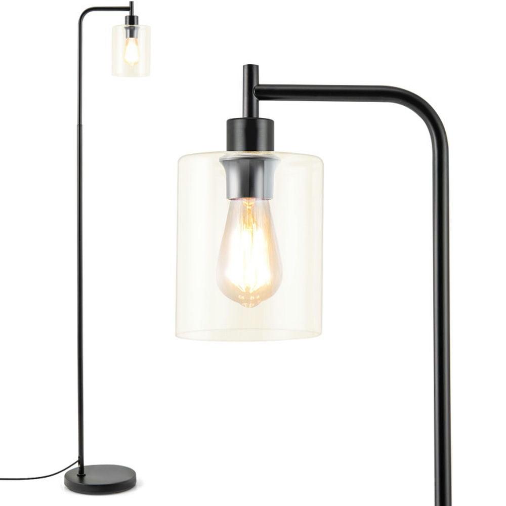 Resenkos Modern Floor Lamp, Pole Lamp,Modern Floor Lamp with Hanging Glass Lampshade and Foot Switch-Black