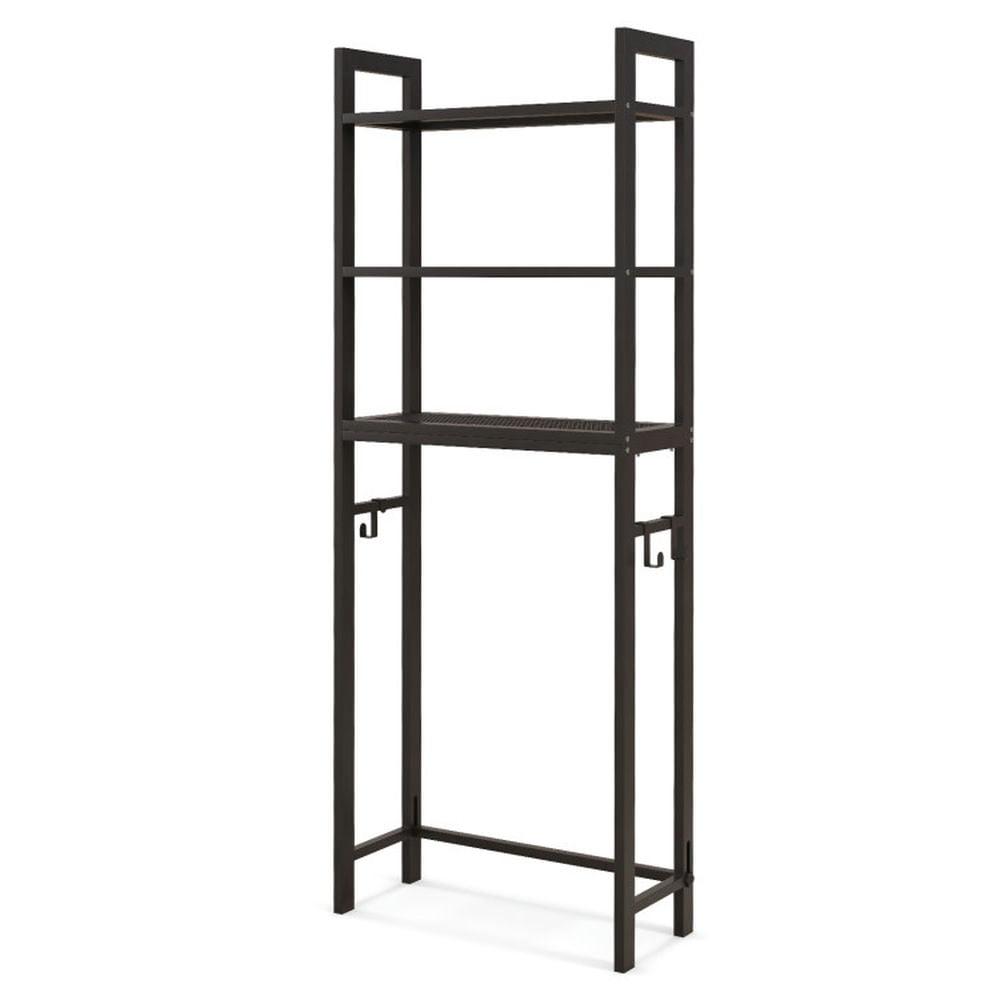 Tangkula Over-The-Toilet Storage Shelf Space Saving Metal Bathroom Organizer Hooks Brown