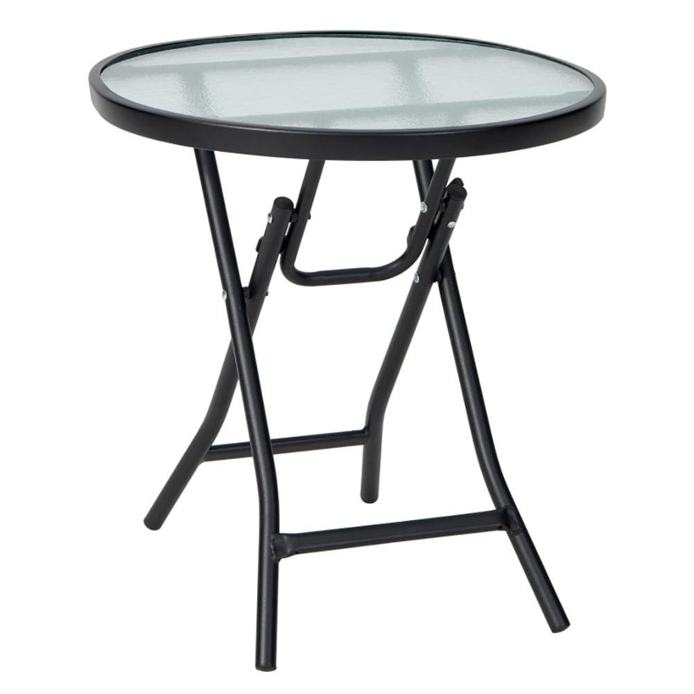 Kepooman Outdoor Side Table, Patio Table, Coffee Table, Patio Side Table with Tempered Glass Tabletop
