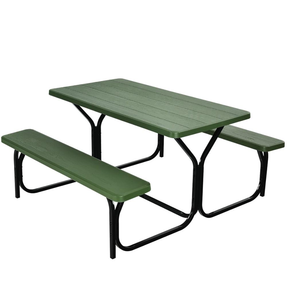 Spaco Picnic Table Bench Set for Outdoor Camping -Green, Furniture Conversation Sets, Coffee Table for Garden, Poolside, Backyard