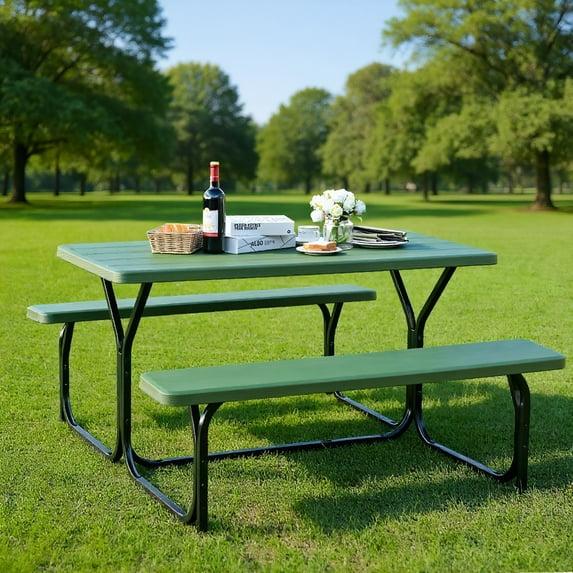 Resenkos Picnic Table Bench Set for Outdoor Camping -Green for Patio Back Deck, Balcany, Poolside