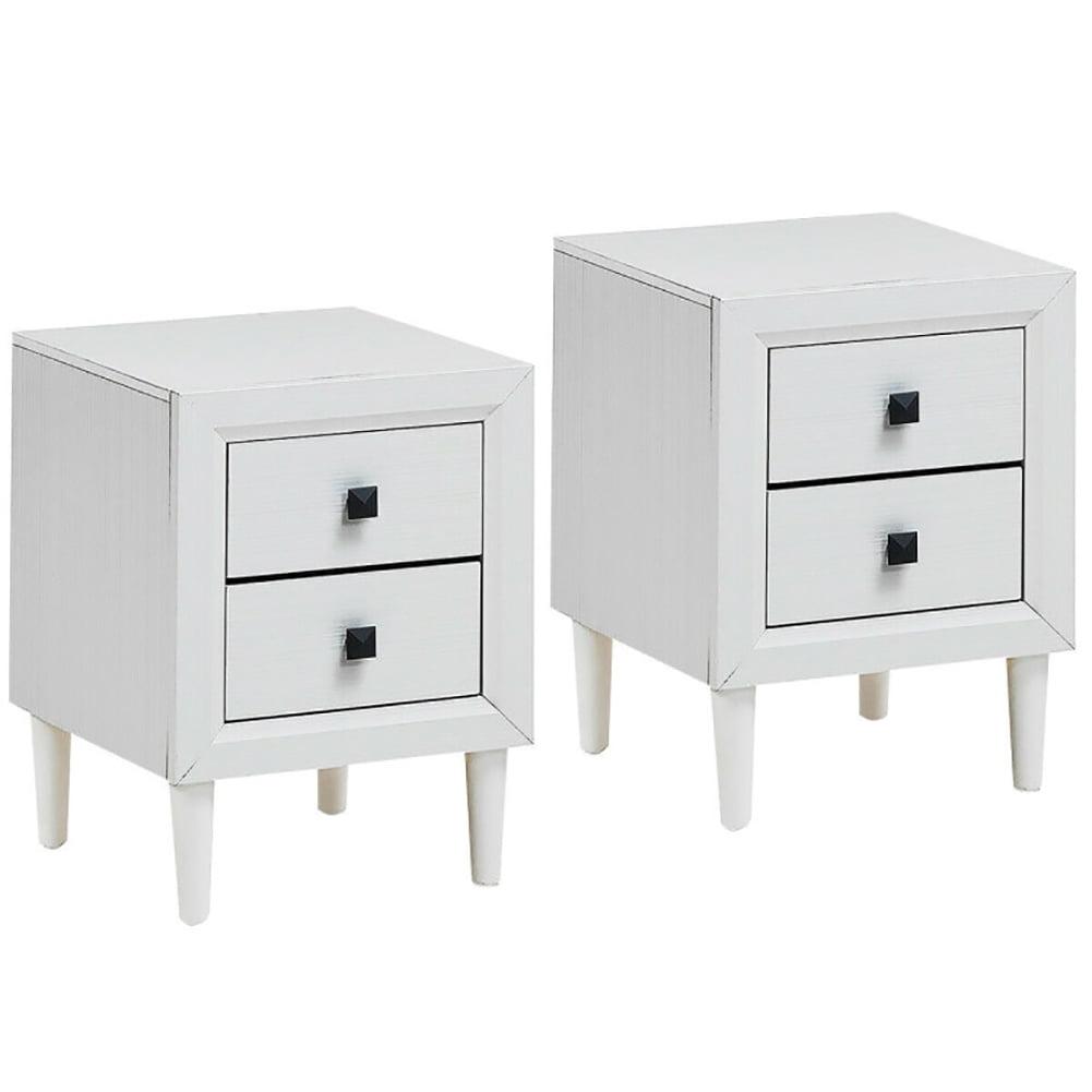 Resenkos Retro Nightstand Set of 2, End Table Side Table with 2 Drawers, Storage Cabinet for Bedroom, Living Room, White