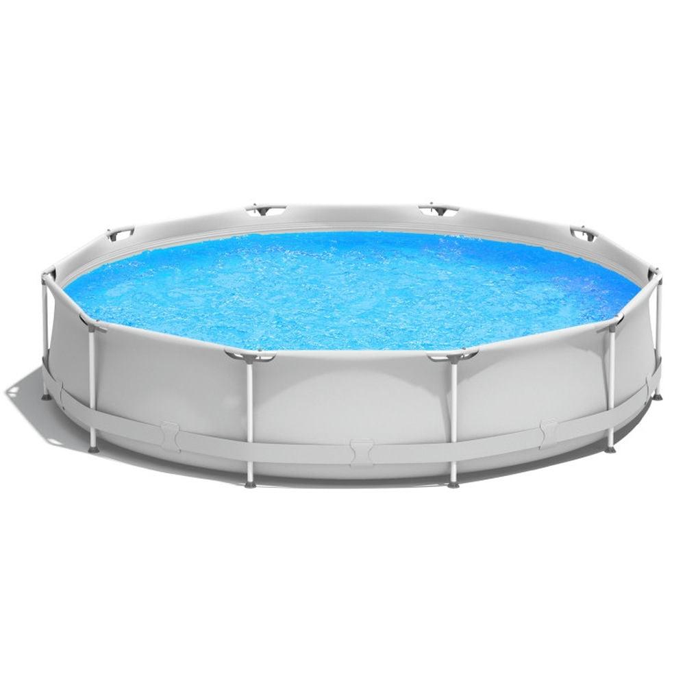 Costway Round Above Ground Swimming Pool Patio Frame Pool W/ Pool Cover Iron Frame