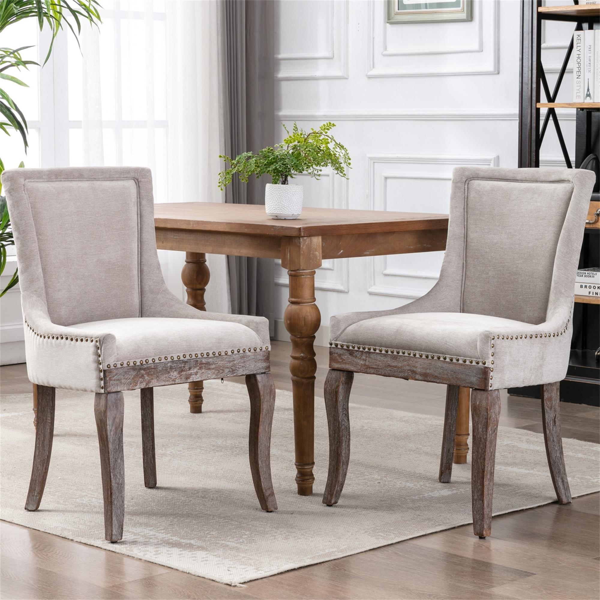 Dining Chair Set of 2, Modern Tufted Upholstered Thickened Fabric Dining Chairs with Neutrally Toned Solid Wood Legs and Padded Seat,Ultra Side Dining Chair for Living Room Kitchen,Beige