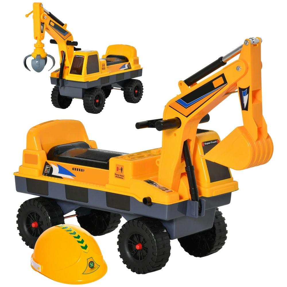 Yellow 2-in-1 Ride-On Excavator Truck with Helmet