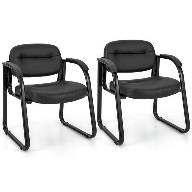 YYAo Waiting Room Chairs,Reception Chairs,Waiting Conference Room Guest Chairs,Waiting Room Chair Set of 2 Reception Chairs with Sled Base and Padded Arm Rest-Black