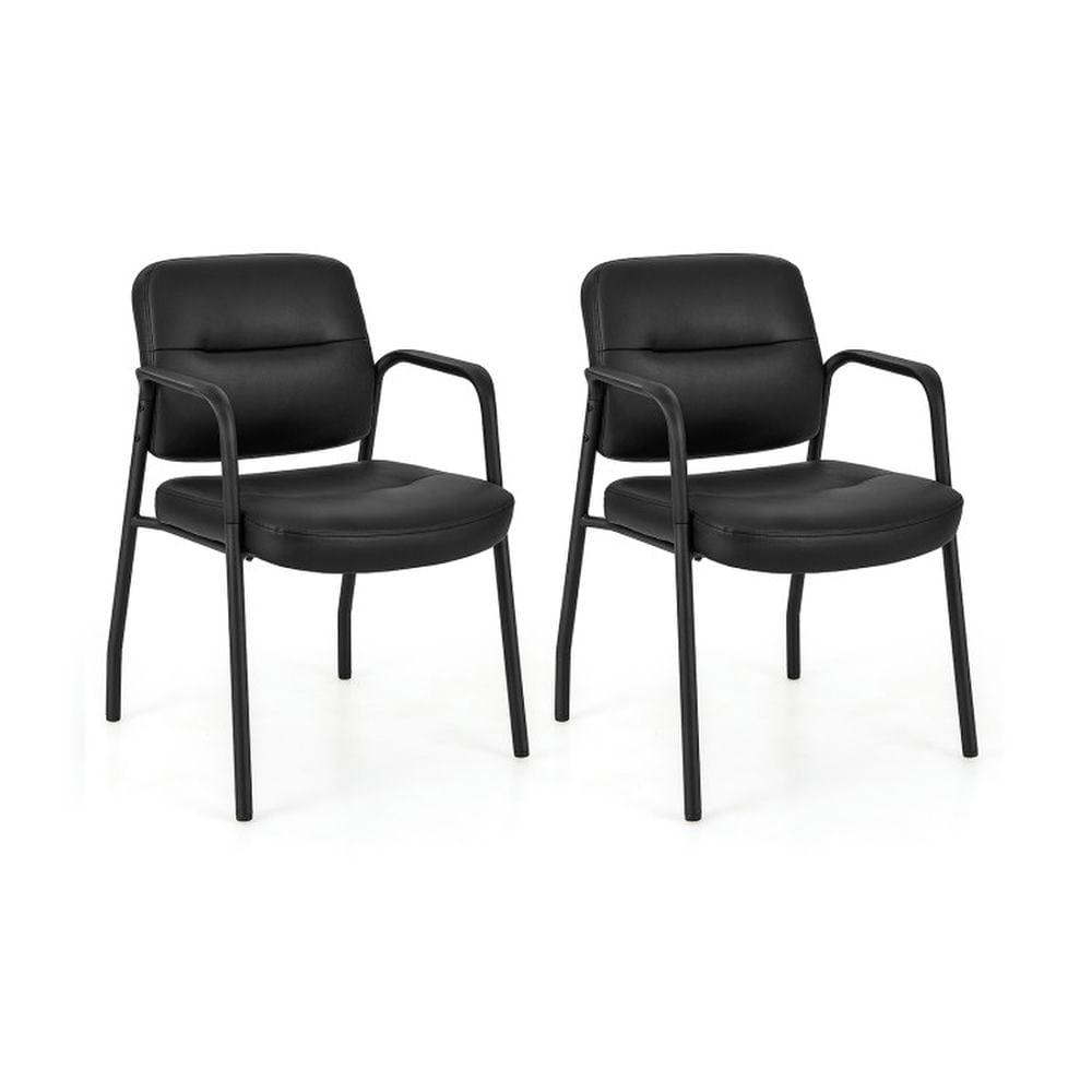 LACOO Faux Leather Guest Chair with Arms Set of 2 - Black