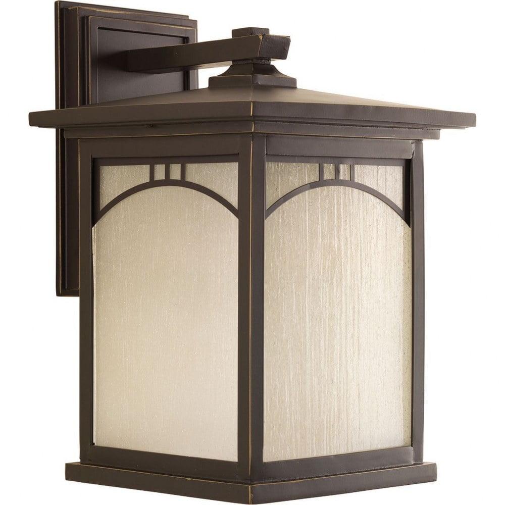 Progress Lighting Residence Collection 1-Light Outdoor Wall Lantern, Antique Bronze, Umber Textured Art Glass Shade