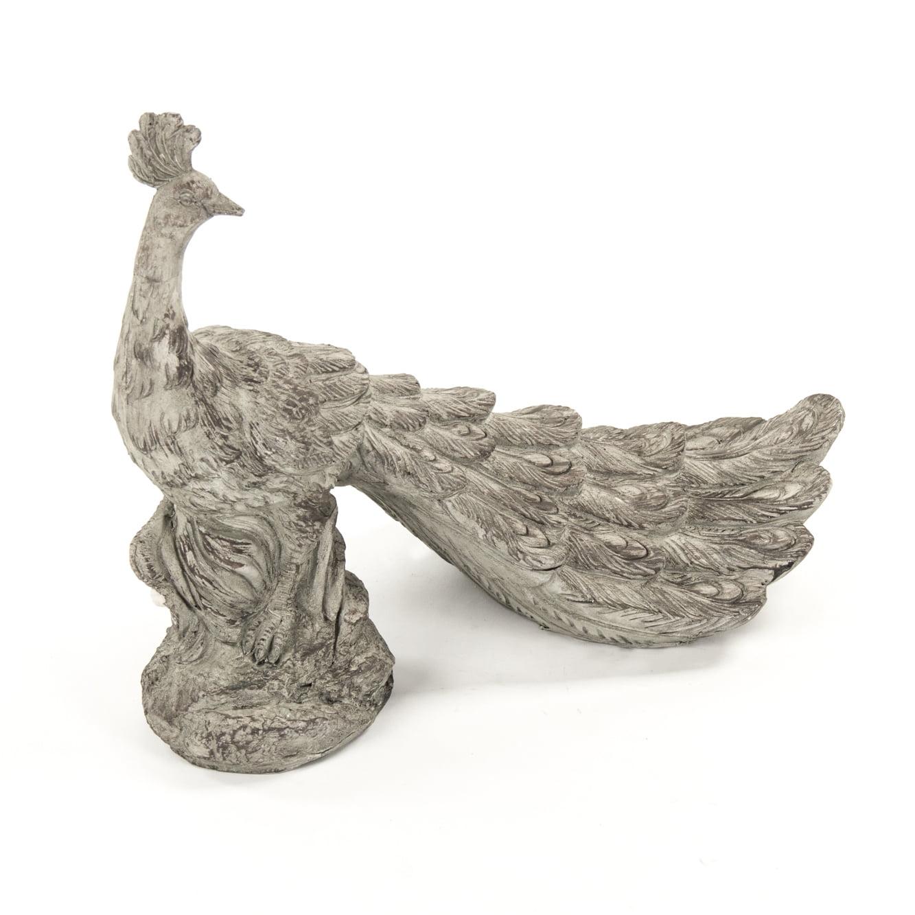 Distressed Gray Resin Peacock Statue, Small