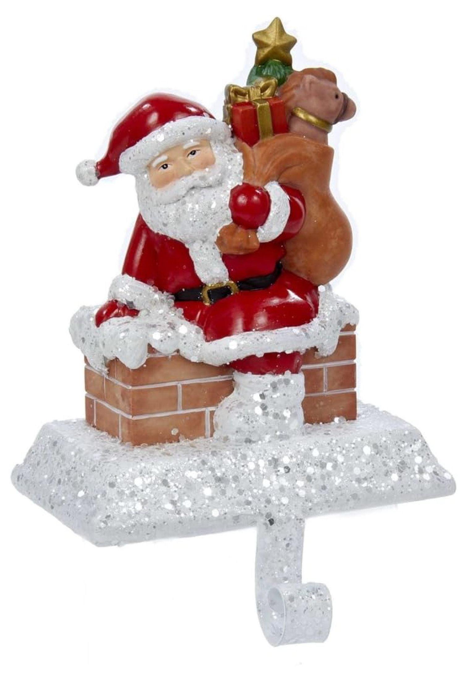 Kurt Adler Resin Santa with Gift Box Stocking Holder, 6.5-Inch