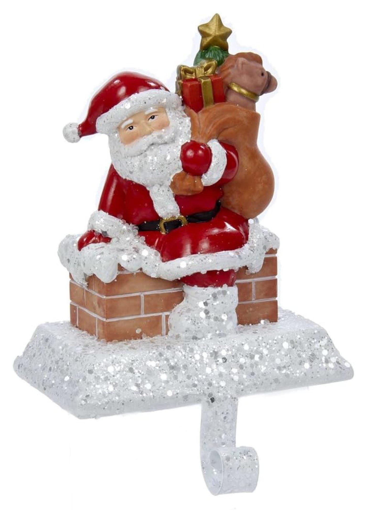 Festive 6.5-Inch Resin Santa with Gift Box Stocking Holder