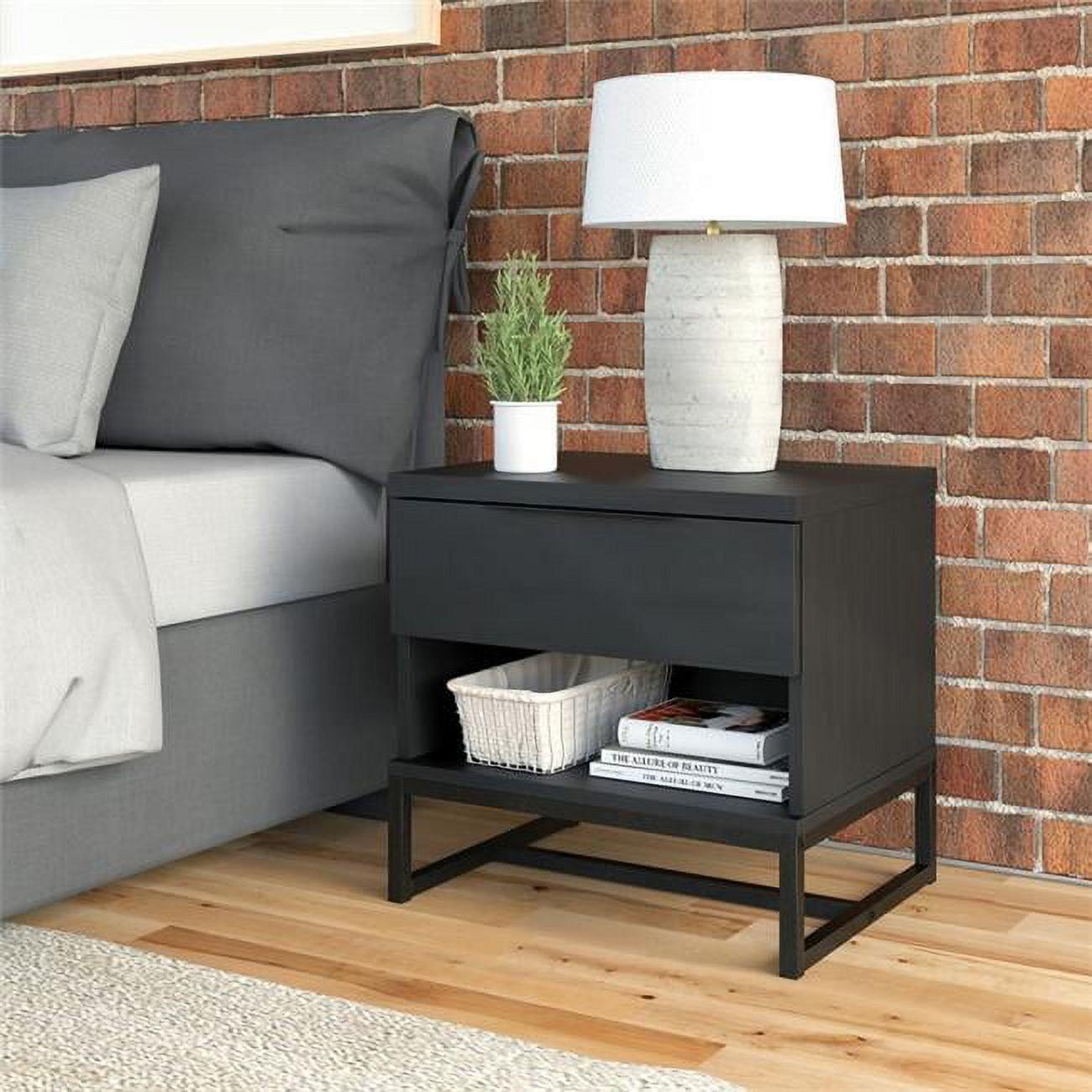 Catania Black MDF and Metal Low Profile Nightstand with 1 Drawer
