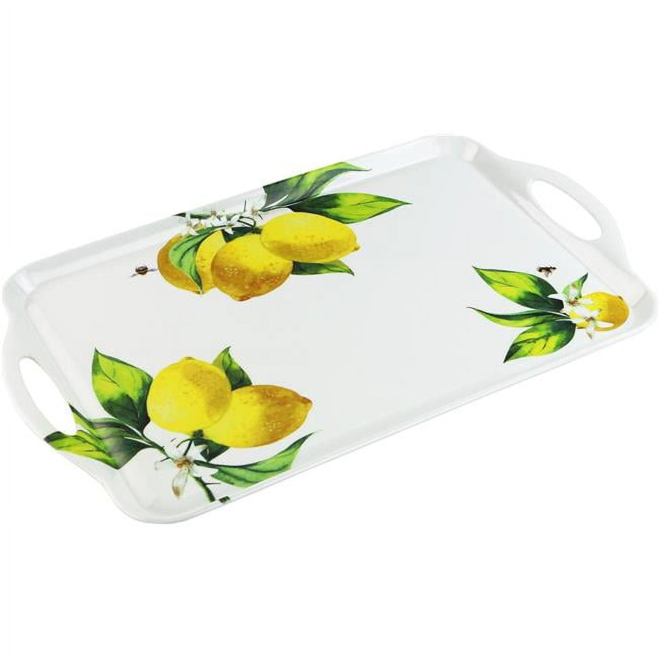 Calypso Essentials Polished Melamine Large Tray in White & Green with Lemon Motif